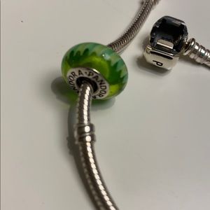 Green Zig Zag Murano Glass Pandora Bead
